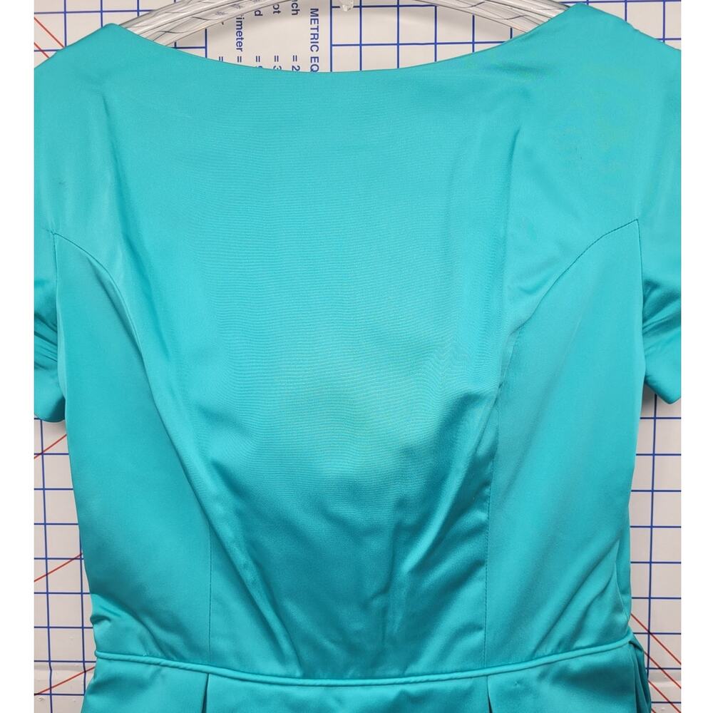 Vintage 50s 60s Satin Blue Boatneck Cocktail Dress Elegant Timeless Style - Picture 5 of 16